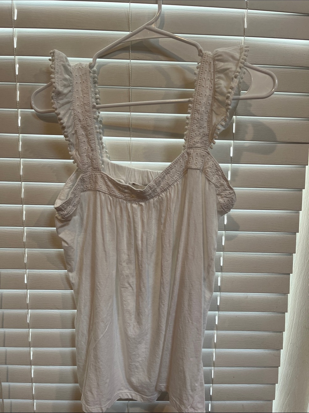 LOFT White Eyelet Ruffle Strap Camisole